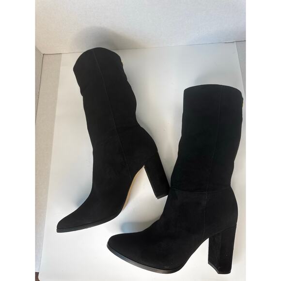 Ralph Lauren Artizan II Black Suede Mid-Calf Boots Sz 9 Minimalist Classic Style - Picture 7 of 10